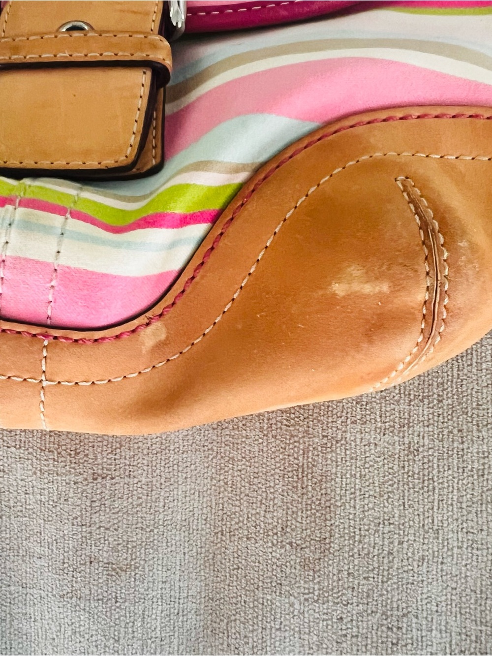 Vintage Coach Soho Twill Stripe with tan leather accents - Picture 5 of 8